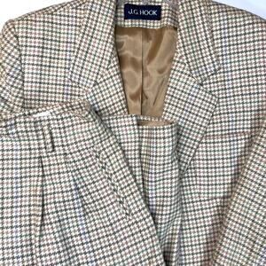 VTG J.G. Hook Houndstooth Wool Blazer Skirt Suit Size 12 Light Academia
